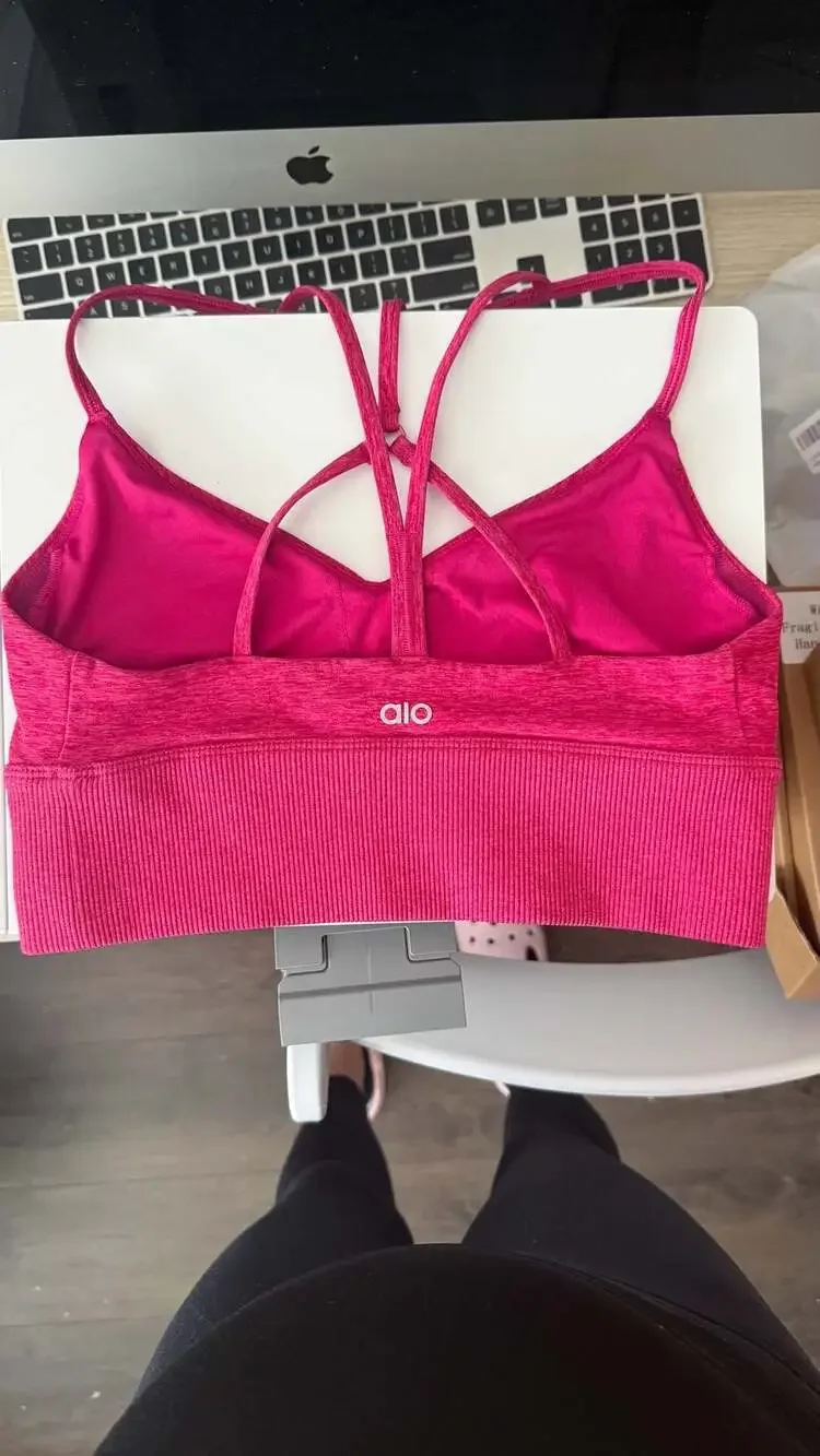 ALO Yoga HeatherFlex High-Waisted TLC Legging and Strappy Bra Set - Raspberry Fi